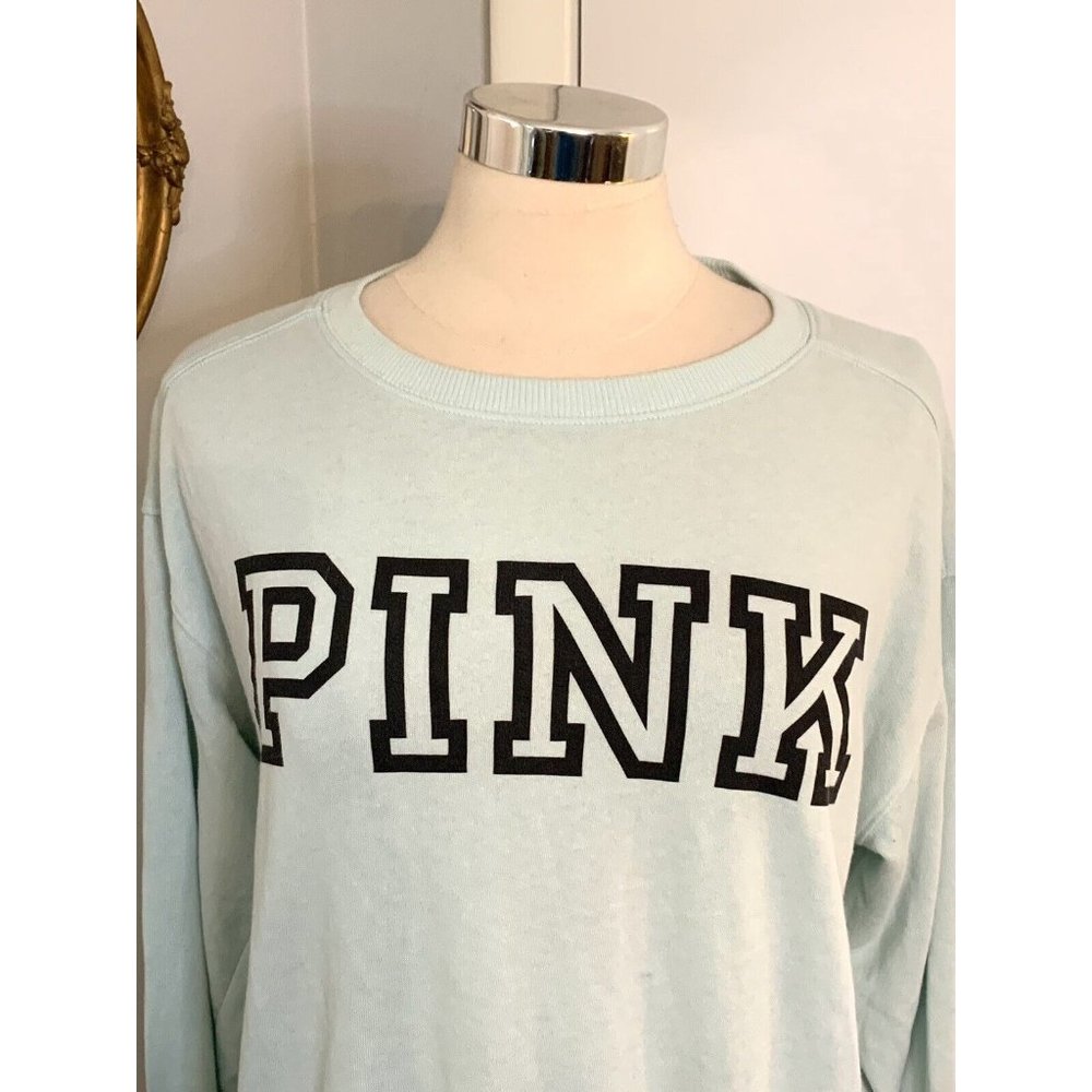 Victoria’s Secret Pastel Blue Pink PullOver Sweatshirt S M Spell out Preppy - Picture 6 of 11